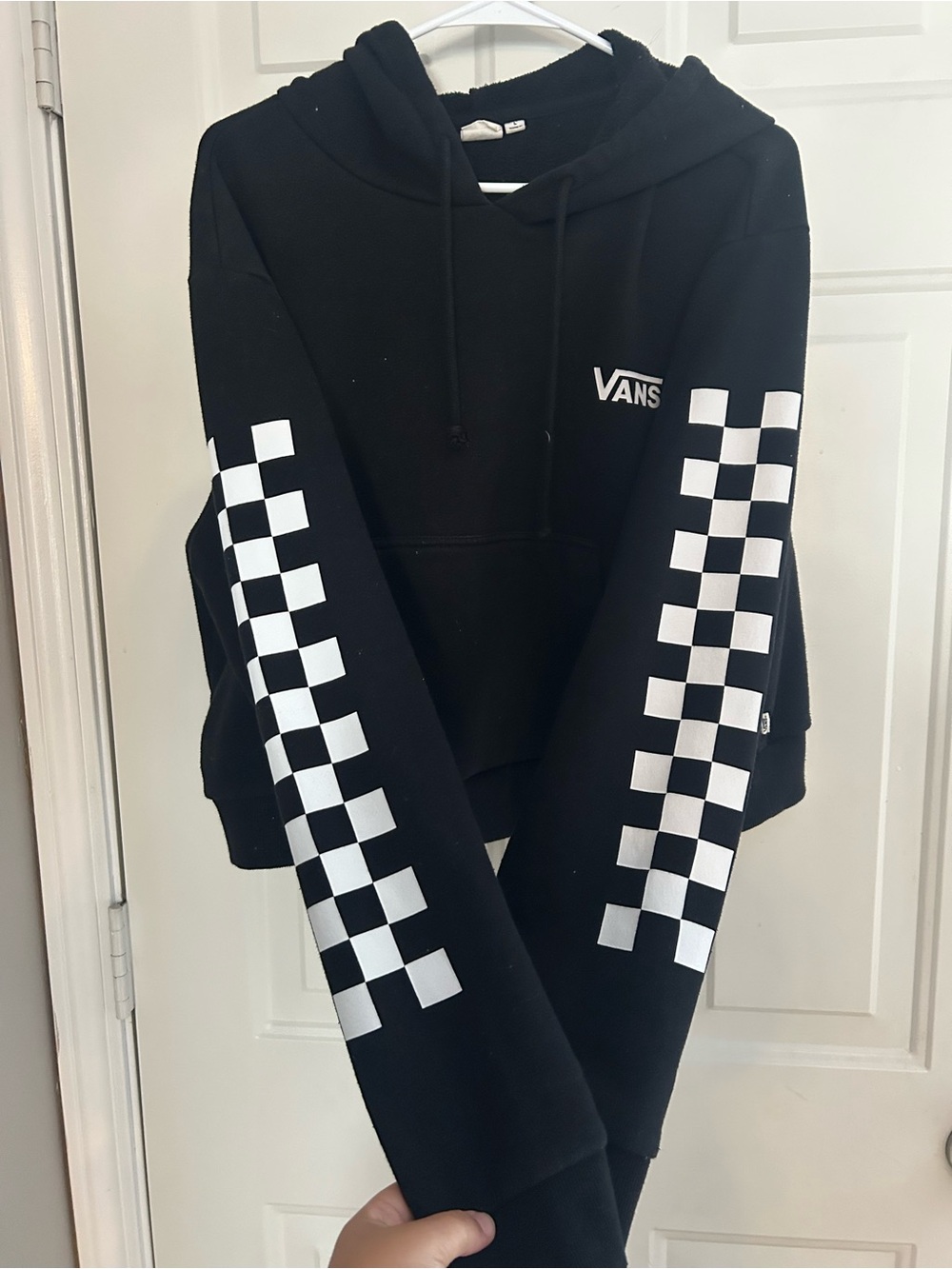 Vans Black Hoodie with White Checker Sleeve Accents